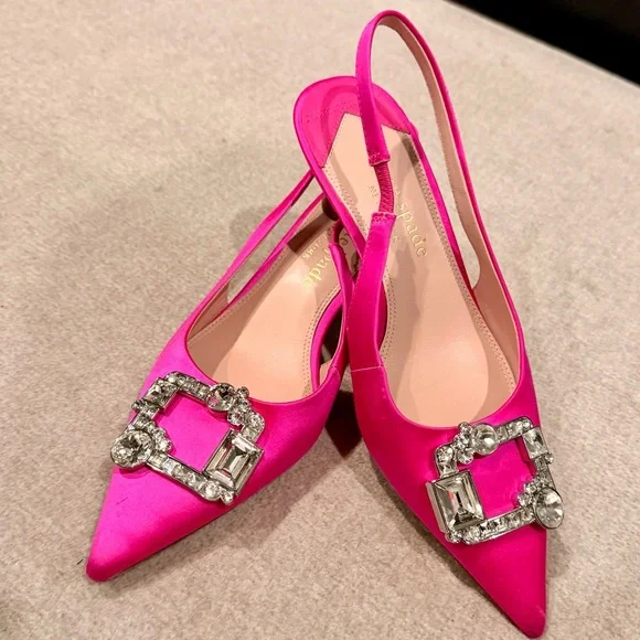 Kate Spade Hot Pink Slingback Heels with Crystal Embellishment - Picture 2 of 6